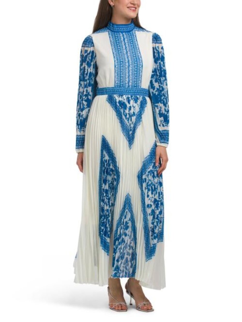 NANCY YANG Long Sleeve Pleated Skirt Maxi Dress
